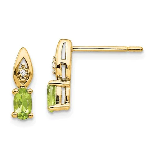 14k Yellow Gold Oval Peridot & Diamond Earrings