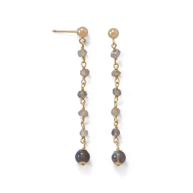 14k Yellow Gold over Sterling Silver Labradorite Bead Long Post Earrings