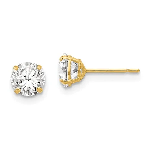 14k Yellow Gold Round CZ Stud Earrings - Various Sizes Available