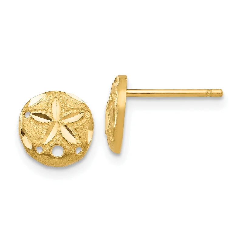 14K Yellow Gold Small 8mm Diam.-Cut Sand Dollar Stud Earrings