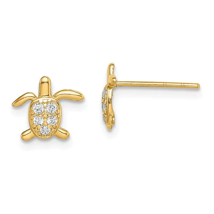 14k Yellow Gold Solid Petite Turtle CZ Stud Earrings