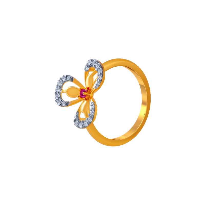 14KT (585) Yellow Gold And American Diamond Ring For Women