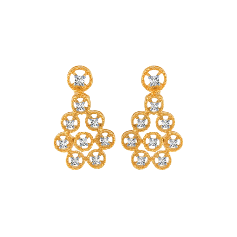 14KT (585) Yellow Gold And Diamond Stud Earrings For Women