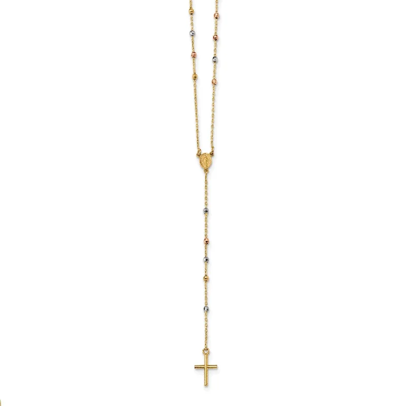 14KT Gold Tri-Color 24-inch Rosary Necklace