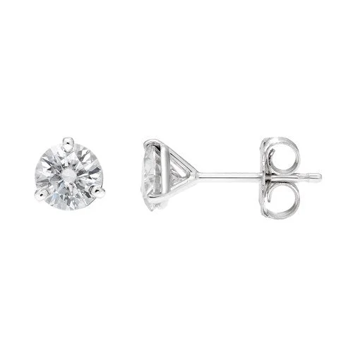 14k White Gold 1 Carat 5 Round Moissanite 3-Prong Martini Post Earrings