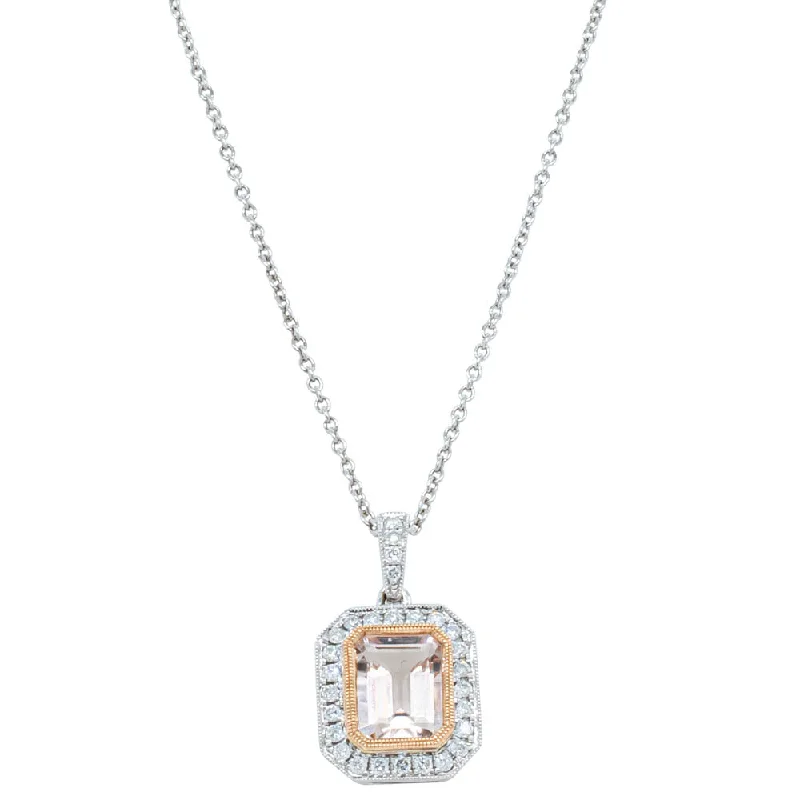 18ct White Gold 1.38ct Morganite & Diamond Necklace