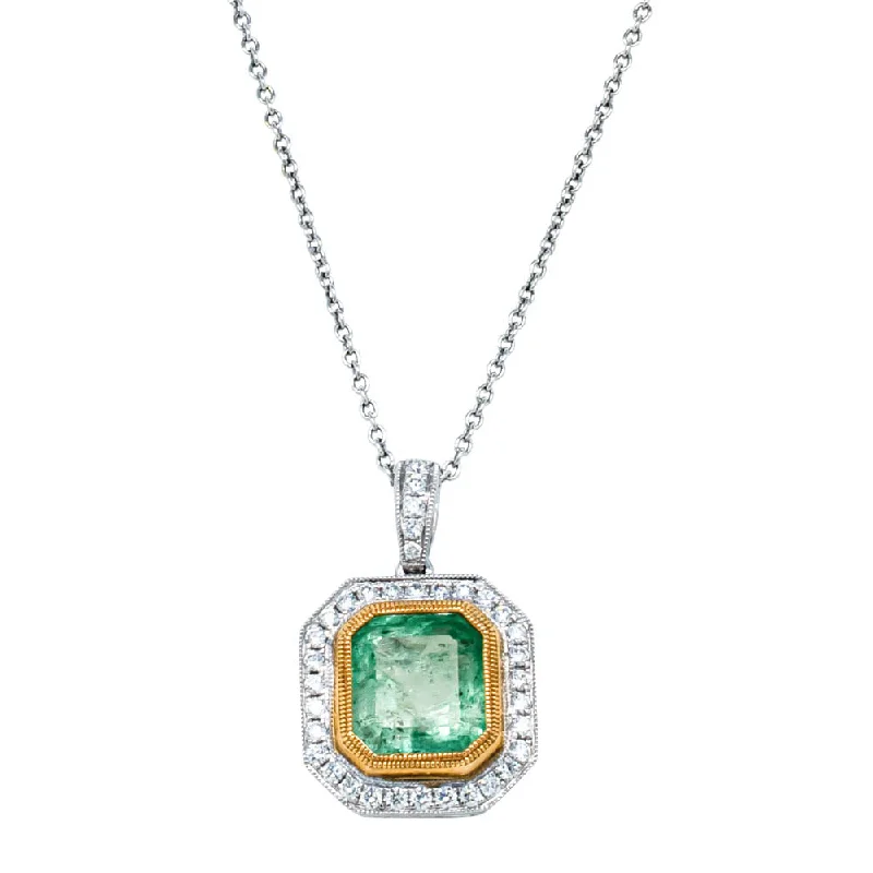 18ct White Gold 2.98ct Emerald & Diamond Halo Pendant