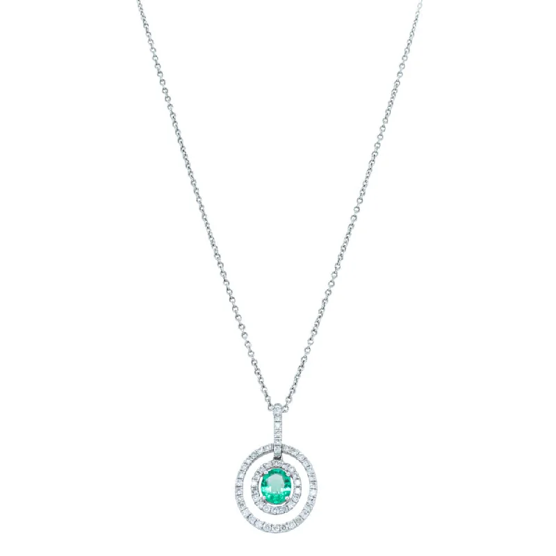 18ct White Gold .48ct Emerald & Diamond Halo Pendant