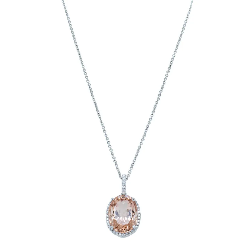 18ct White Gold 7.49ct Morganite & Diamond Halo Pendant