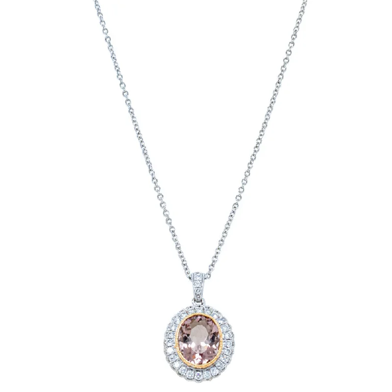 18ct White & Rose Gold 1.64ct Morganite & Diamond Halo Pendant