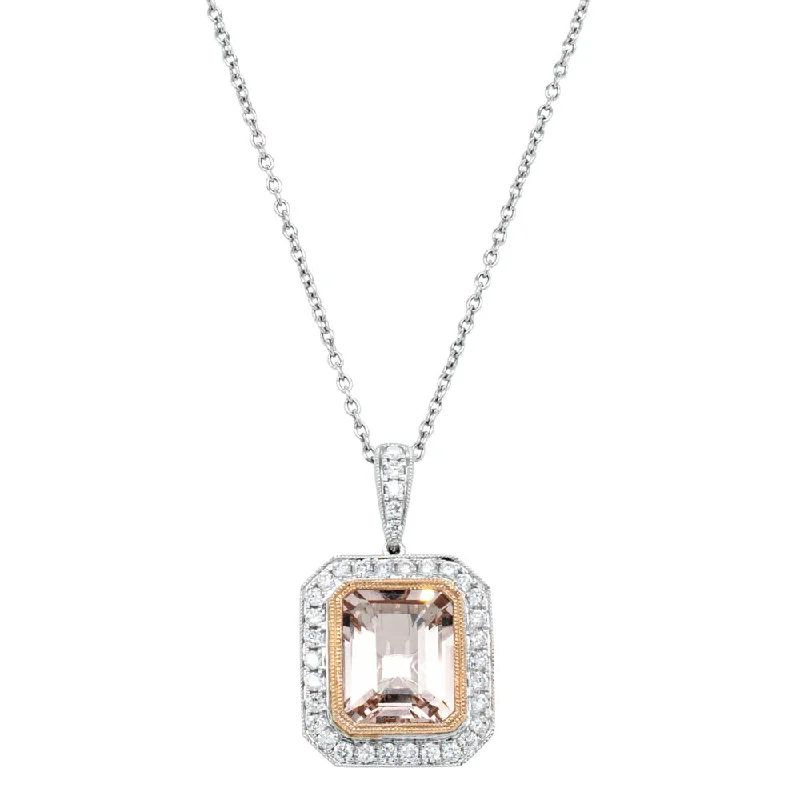 18ct White Gold 2.54ct Morganite & Diamond Halo Pendant