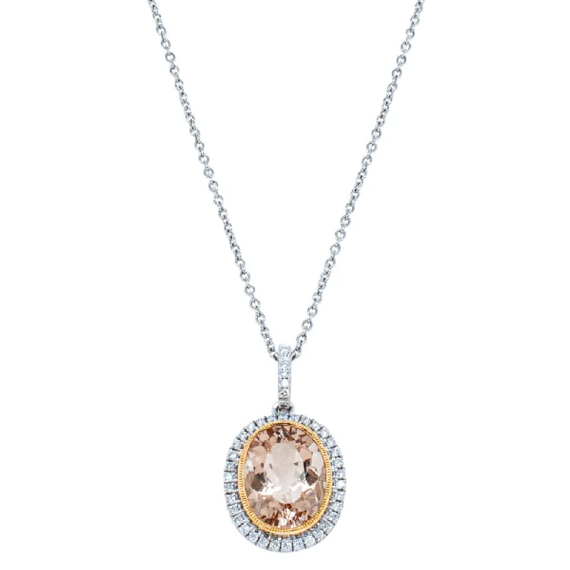 18ct White & Rose Gold Morganite & Diamond Pendant