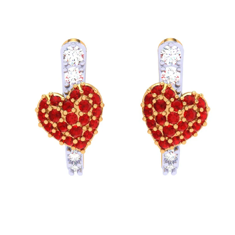 18k Diamond Studded Heart Themed Yellow Gold Earring