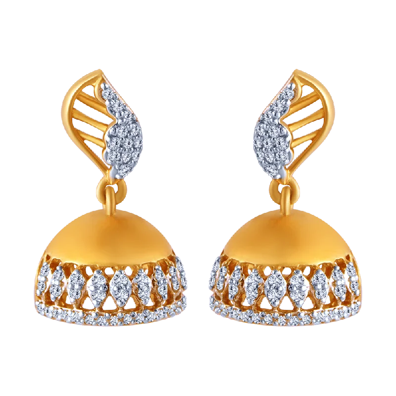 18k Jhumka Style Earring With A Leaf Shape Detail