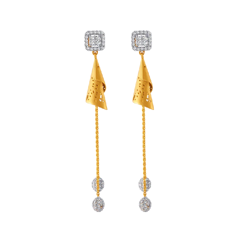 18KT (750) Yellow Gold And Solitaire Jhumki Earrings For Women