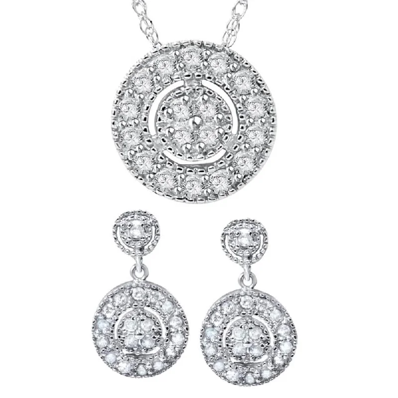 3/4ct Diamond Dangle Earrings & Matching Pendant Vintage Style White Gold