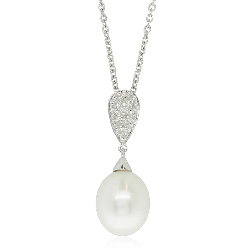 9ct White Gold Pearl & Diamond Pendant