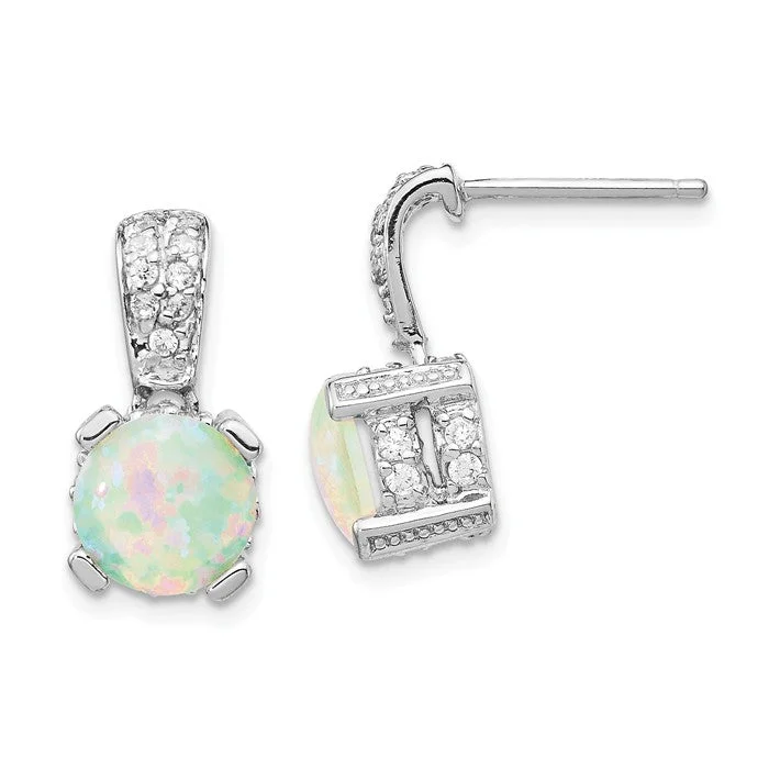 Cheryl M Sterling Silver 8mm Opal And CZ Post Earrings