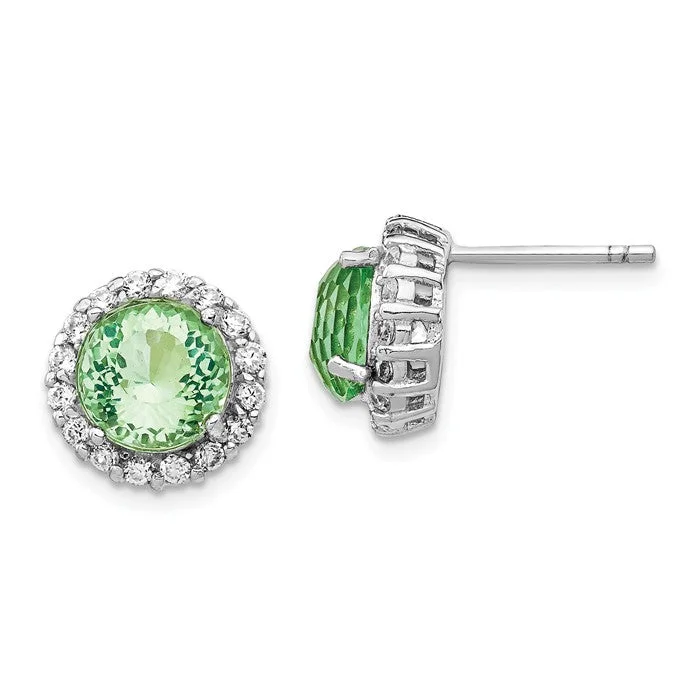 Cheryl M Sterling Silver Simulated Paraiba Tourmaline and CZ Halo Post Earrings