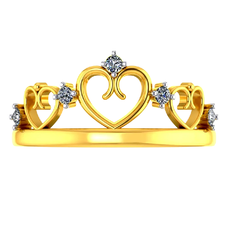 Crown-shaped 14k Gold Ring With Hearts And American Diamonds