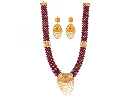 Exquisite 22k Gold Jewellery Set With Beaded Design And Jaali Work