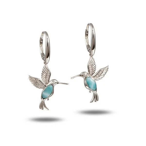 Larimar Flying Hummingbird Leverback Earrings by Alamea