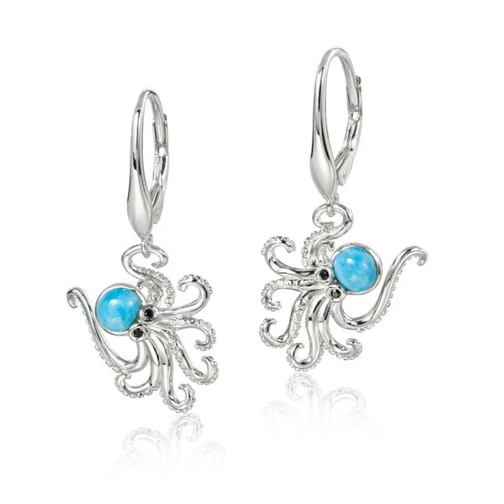 Sterling Silver Larimar Octopus Leverback Earrings by Alamea