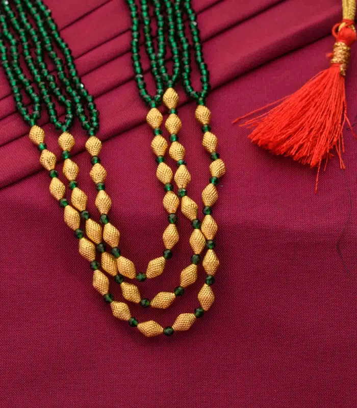 Layered Conical Green Bead Necklace