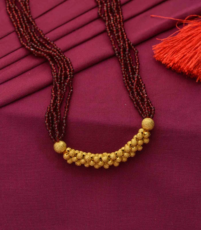 Maroon Beads Linear Pendant Necklace