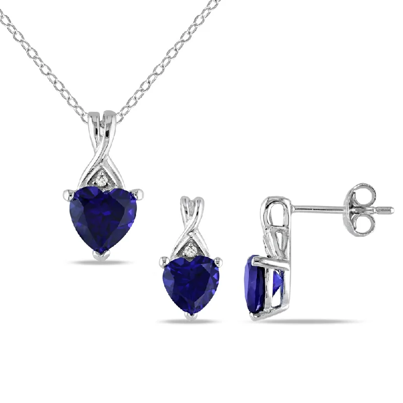 Miadora Silver 2-piece Set of Created Sapphire and Diamond Necklace and Earrings