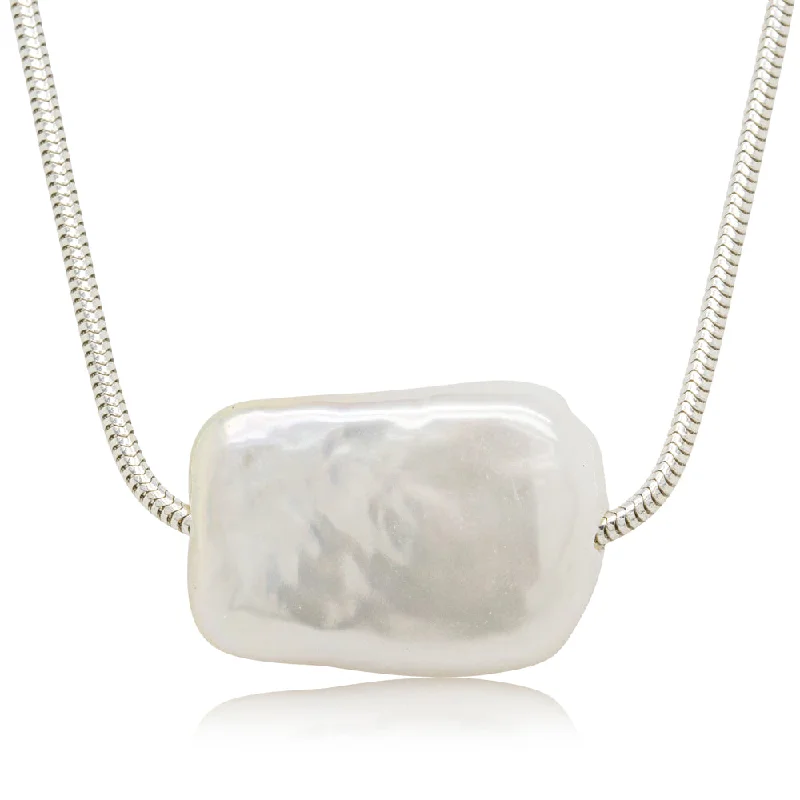 Rectangular Freshwater Pearl Pendant - Sterling Silver