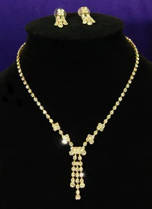 Clear Crystal Rhinestone Gold Necklace Earrings Set XS1047