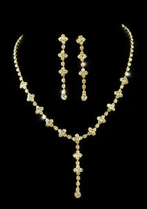 Clear Crystal Gold Plated Necklace Earrings Set XS1074