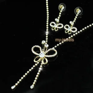 Wedding Butterfly Crystal Gold Necklace Earrings Set XS1175