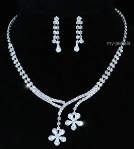 Wedding Flower Crystal Necklace Earrings Set XS1186