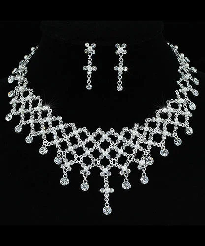 Bridal Wedding Party Quality Crystal Rhinestone Necklace Earrings Set XS1211