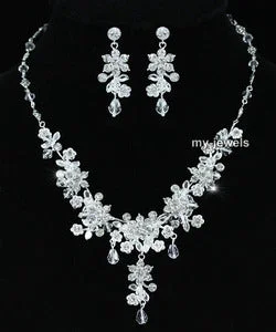 Bridal Handmade Crystal Necklace Earrings Set XS1219