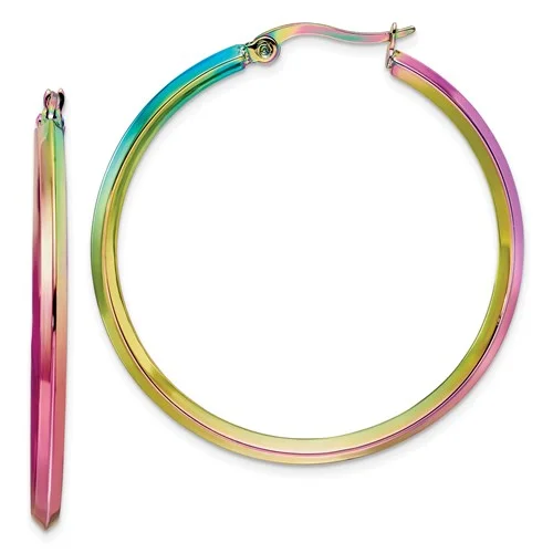 Stainless Steel Polished Rainbow IP-Plated 42 mm Hoop Earrings