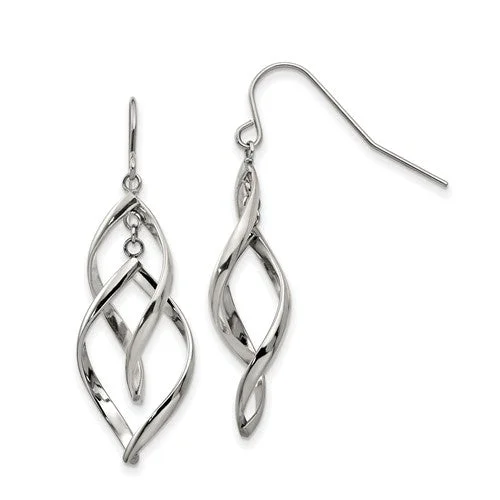 Stainless Steel Polished Twisted Shepherd Hook Dangle Earrings