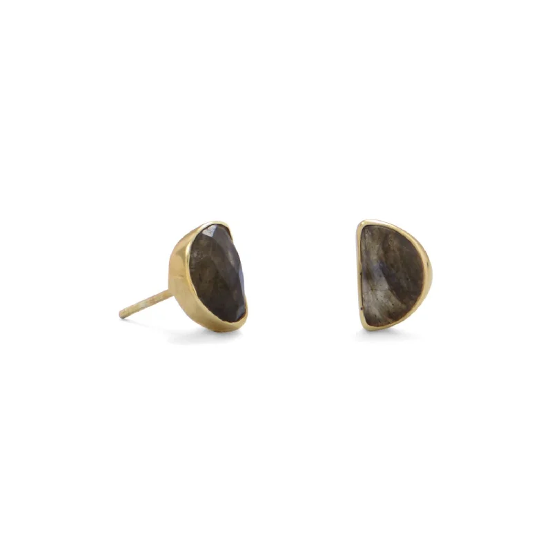 Sterling Silver 14k Gold Plated Half Moon Labradorite Post Stud Earrings