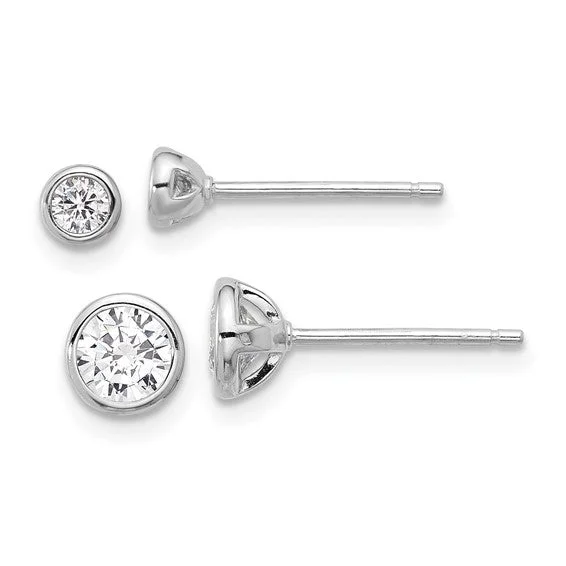 Sterling Silver 3mm and 5mm CZ Bezel Post Earrings Set