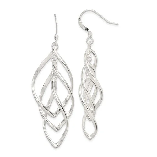 Sterling Silver 63mm Long Layered Twist Dangle Earrings