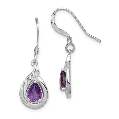 Sterling Silver And Amethyst Pear Fancy Dangle Earrings