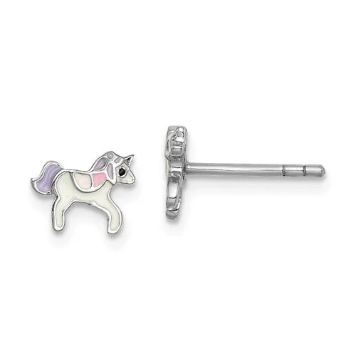 Sterling Silver Children's Enameled Unicorn Earrings