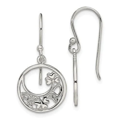 Sterling Silver Circle Shamrock And Celtic Knot Dangle Earrings