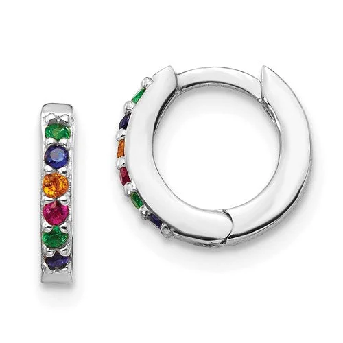 Sterling Silver Colorful Rainbow CZ Small 10mm Hoop Earrings