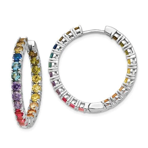 Sterling Silver Colorful Rainbow In and Out Hoop Earrings