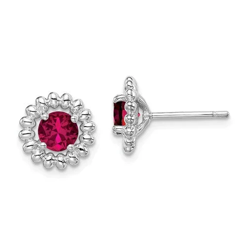 Sterling Silver Created Ruby Round Earrings