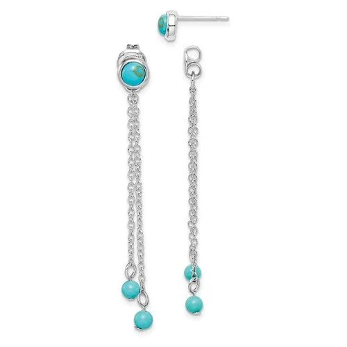 Sterling Silver Created Turquoise Chain Drop Front And Back Jacket Earrings