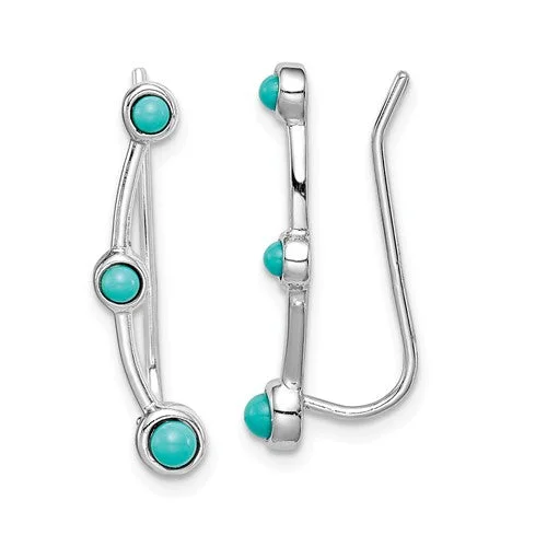 Sterling Silver Created Turquoise Ear Climber Earrings